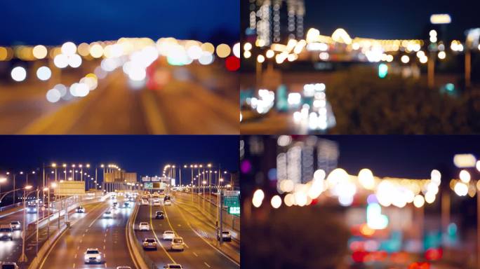 4K城市夜景、道路车流、虚焦光斑