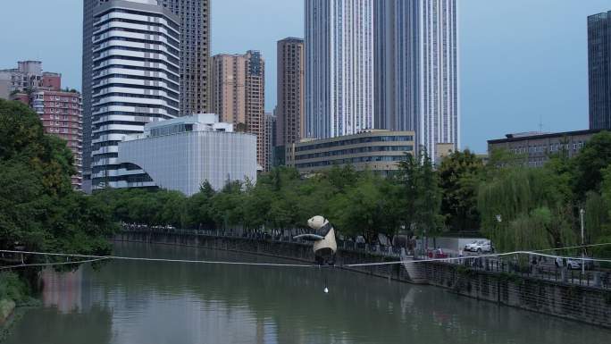 公园锦江高楼大厦熊猫走钢丝希区柯克变焦
