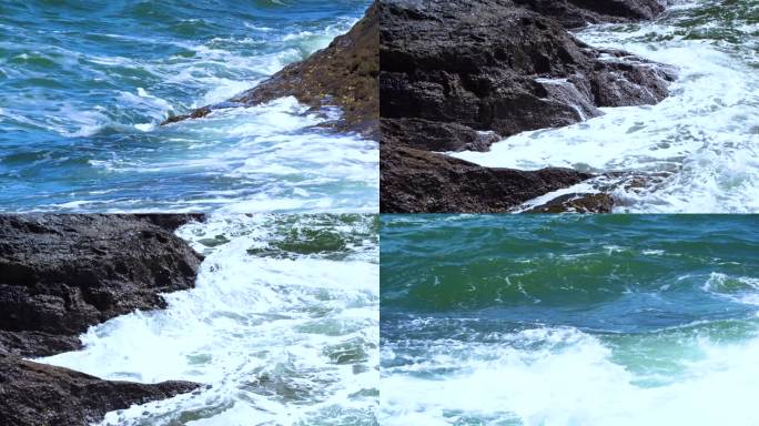 4K海浪 海浪拍打岩石