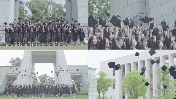 大学生毕业扔学士帽视频素材