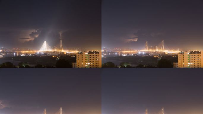 台风过境狂风暴雨海南洋浦大桥电闪雷鸣
