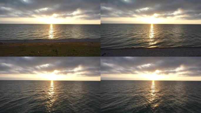 青海湖边日出，航拍高清视频素材