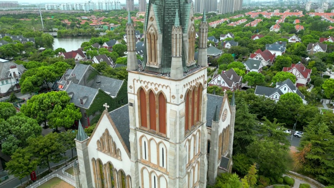 上海松江泰晤士小镇天主教教堂4K航拍
