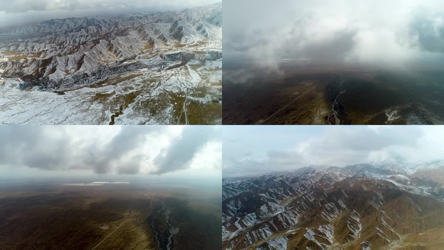 航拍青藏高原雪山戈壁滩雪景合集3