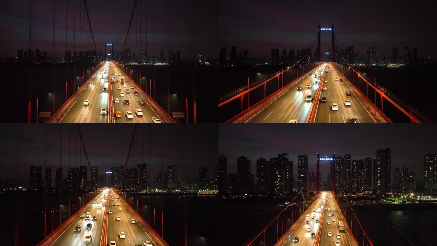 武汉鹦鹉洲长江大桥一镜到底穿越三座桥塔
