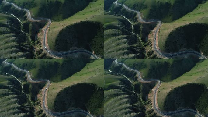 高角度航拍独库公路穿越峡谷新疆自驾游