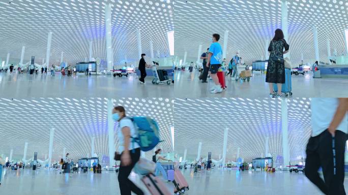 4K深圳机场大厅定机位旅客穿行视频素材