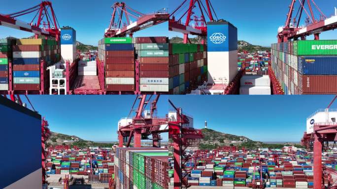 穿越吊机俯瞰港口集装箱