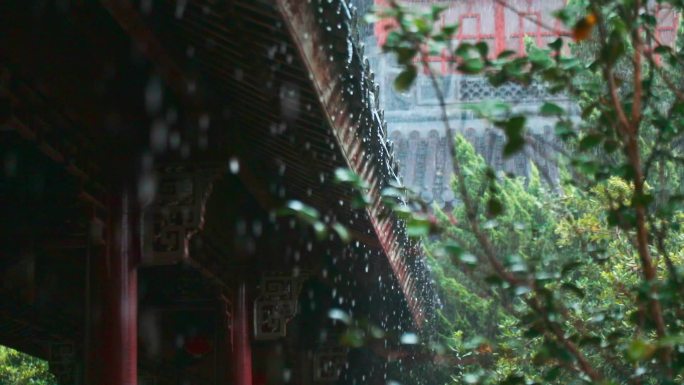 宁波奉化岳林寺雨景