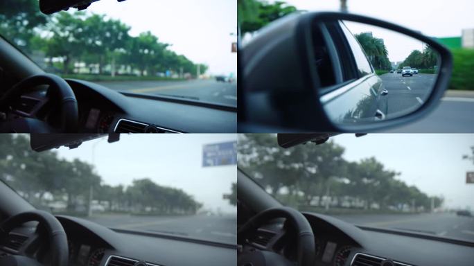 汽车行驶城市开车-后视镜风景-车窗外
