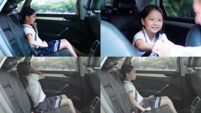 小女孩坐车系安全带-交通安全意识教育