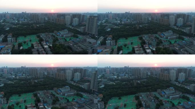 西安城中村日落航拍风景