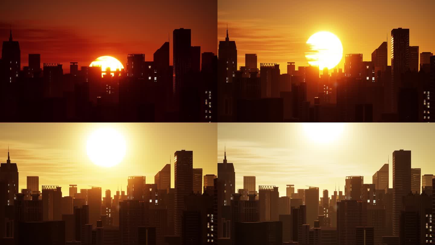 太阳从城市升起