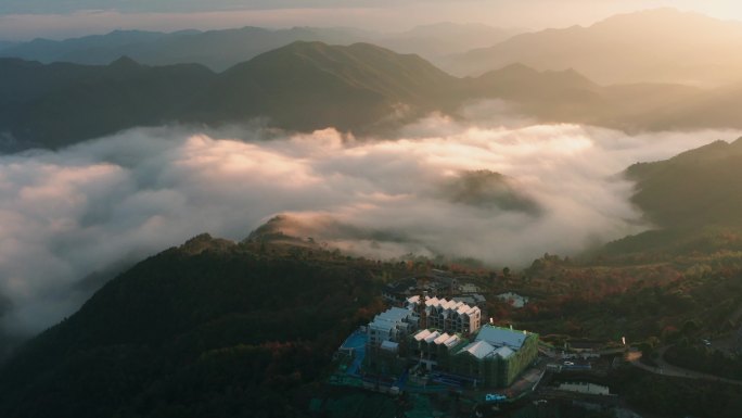 东阳天山村朝霞云海风光航拍