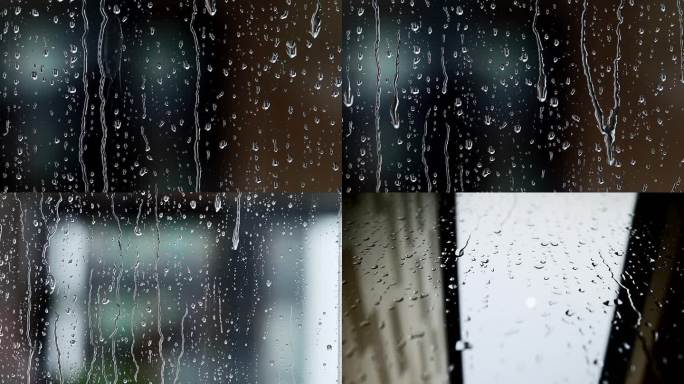 玻璃上的雨水滑落唯美空镜
