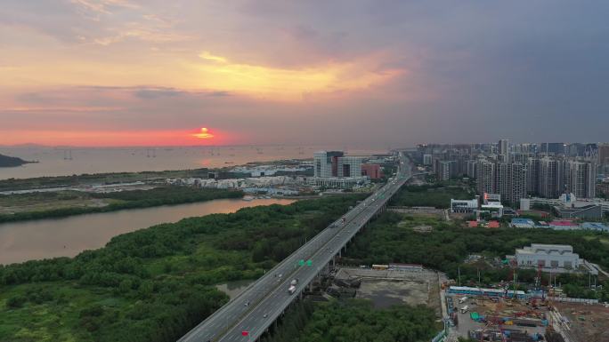 大铲湾沿江高速日落