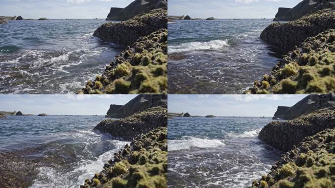 海浪拍打着海岸边的礁石