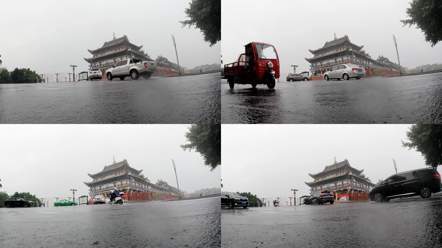 暴雨来临雨城雅安街道下雨积水