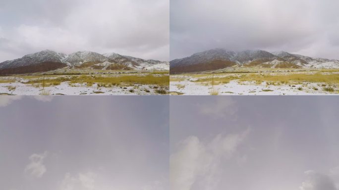 青藏高原戈壁滩雪山雪景延时4