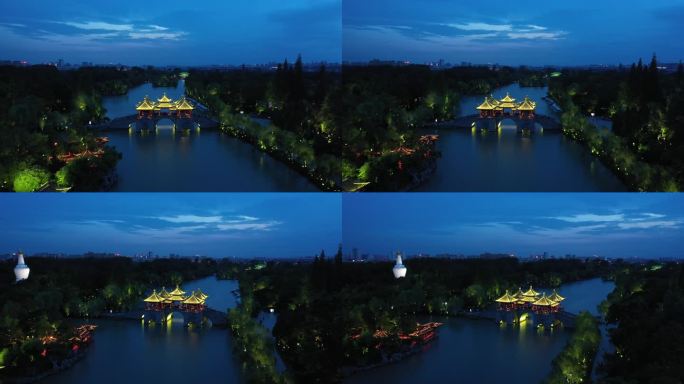 扬州 瘦西湖 夜景 航拍 五亭桥 4K