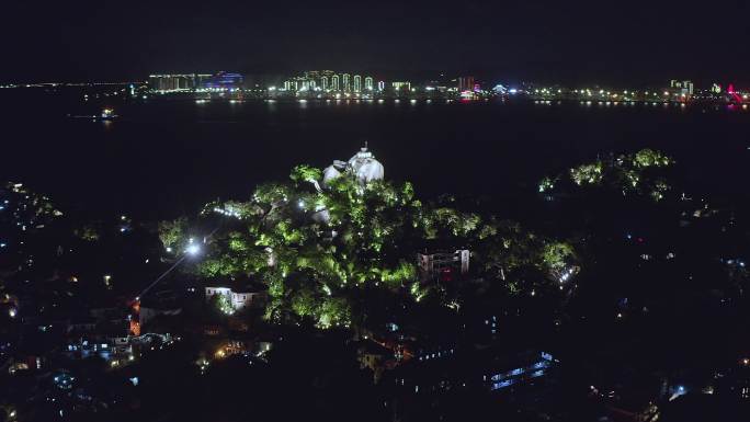 航拍厦门鼓浪屿日光岩夜景灯光秀