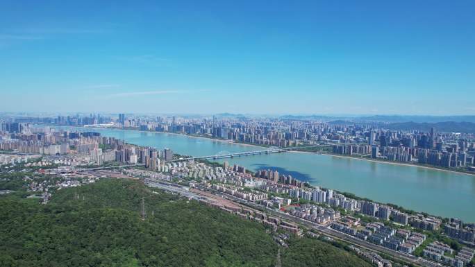 航拍杭州钱塘江复兴大桥四桥大全景