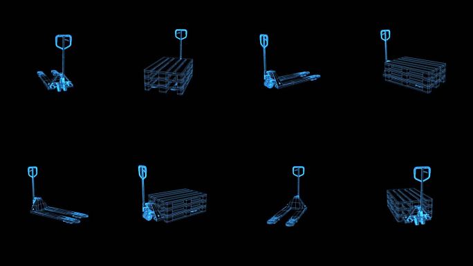 蓝色全息线框科技托盘搬运车模型素材带通道