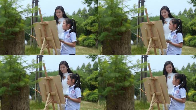 【4K】美女老师教孩子画画