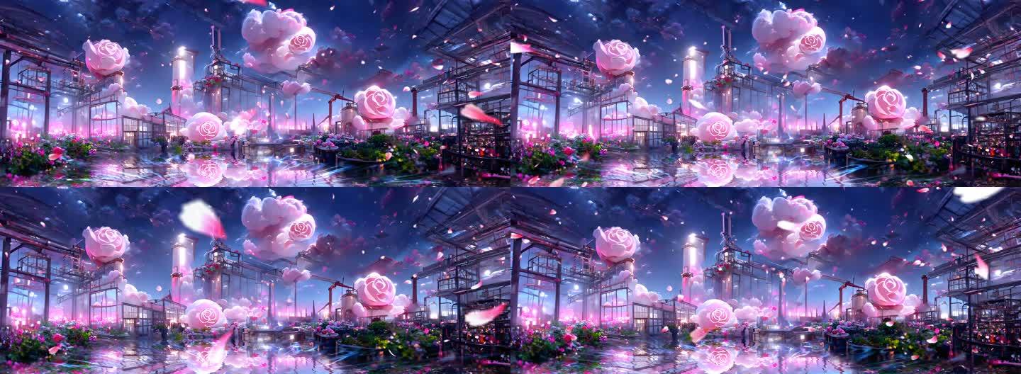 粉色浪漫玫瑰工厂舞台背景视频
