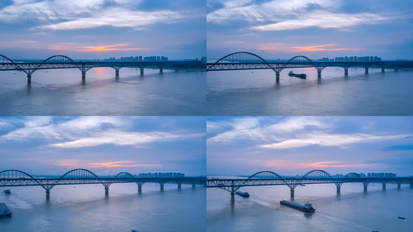 九江长江大桥日落航拍延时