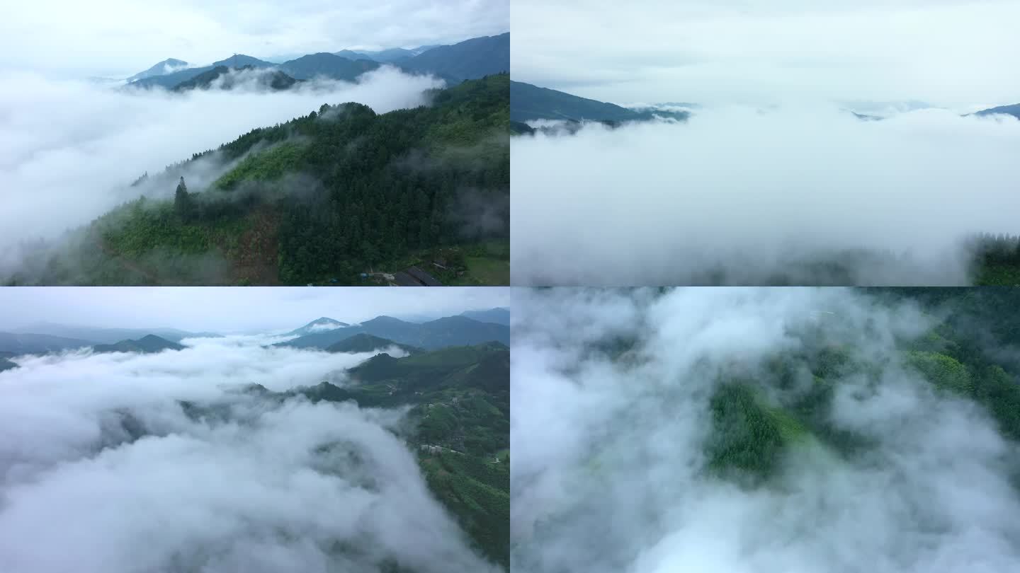 航拍山区村落云海