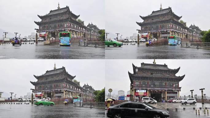 暴雨来临雨城雅安街道下雨积水