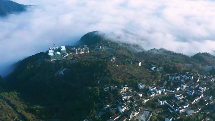 浙江东阳天山村山村云海风光航拍