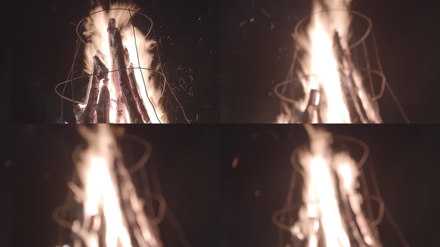 篝火晚会上燃烧的木材