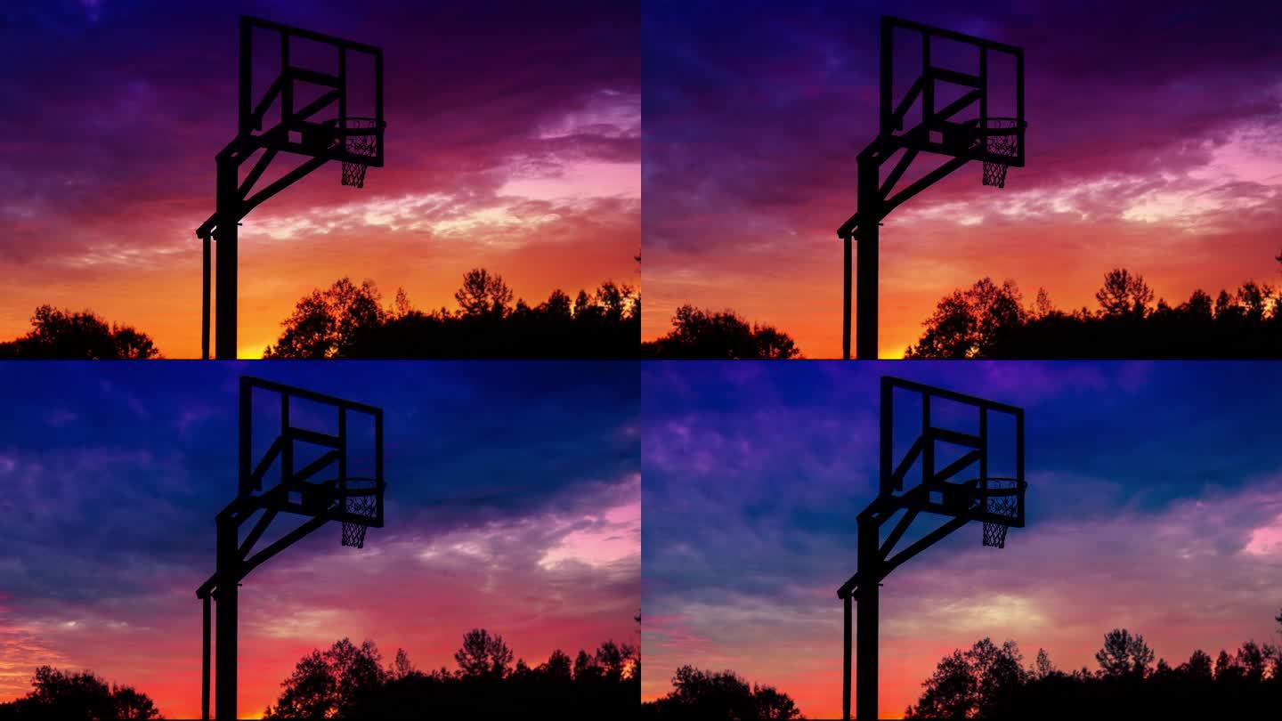 篮球场晚霞天空
