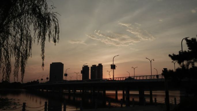 扬州明月湖大桥日落延时
