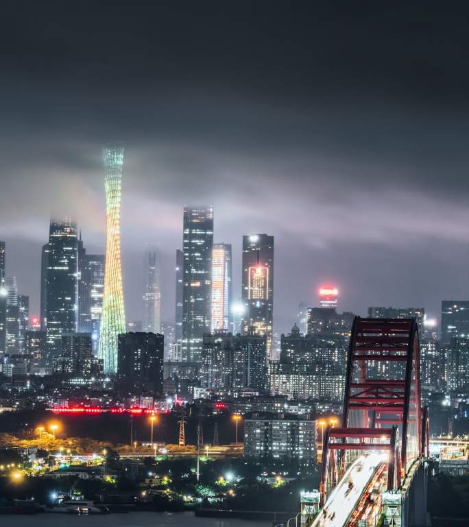 【4K可商用】广州的台风天夜景