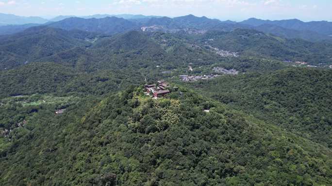 航拍西湖山顶寺庙大全景