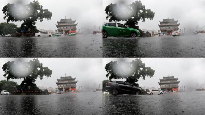 暴雨来临雨城雅安街道下雨积水