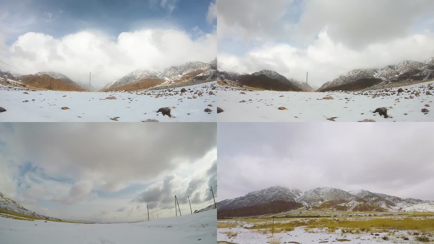 青藏高原戈壁滩雪山雪景延时合集