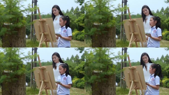 【4K】老师教小女孩画画