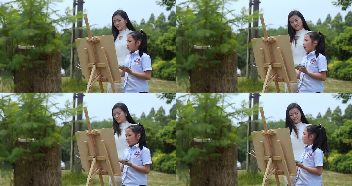【4K】老师教小女孩画画