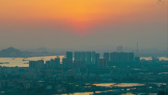 东莞航拍日落夕阳延时东莞城市风光