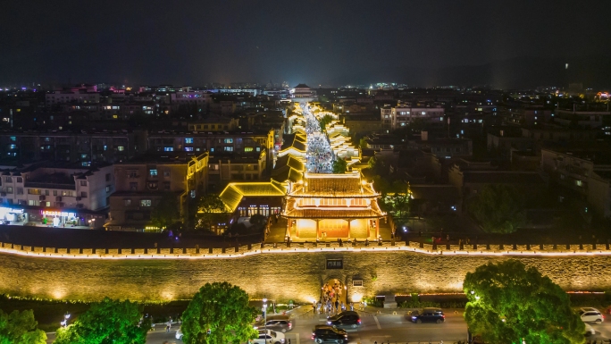 湖北襄阳古城北街古街古巷夜景人流延时