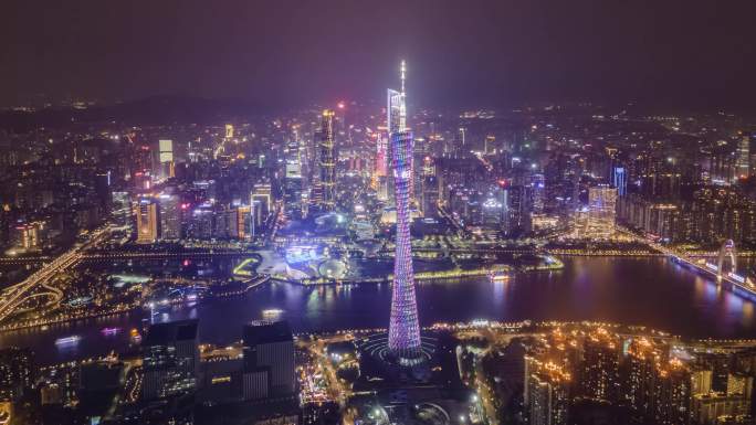 4K航拍广州珠江新城夜景