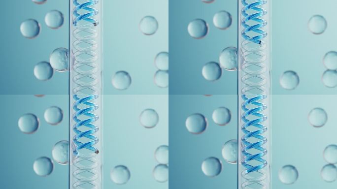 3D蓝色液体在玻璃管中流动医疗生物试管