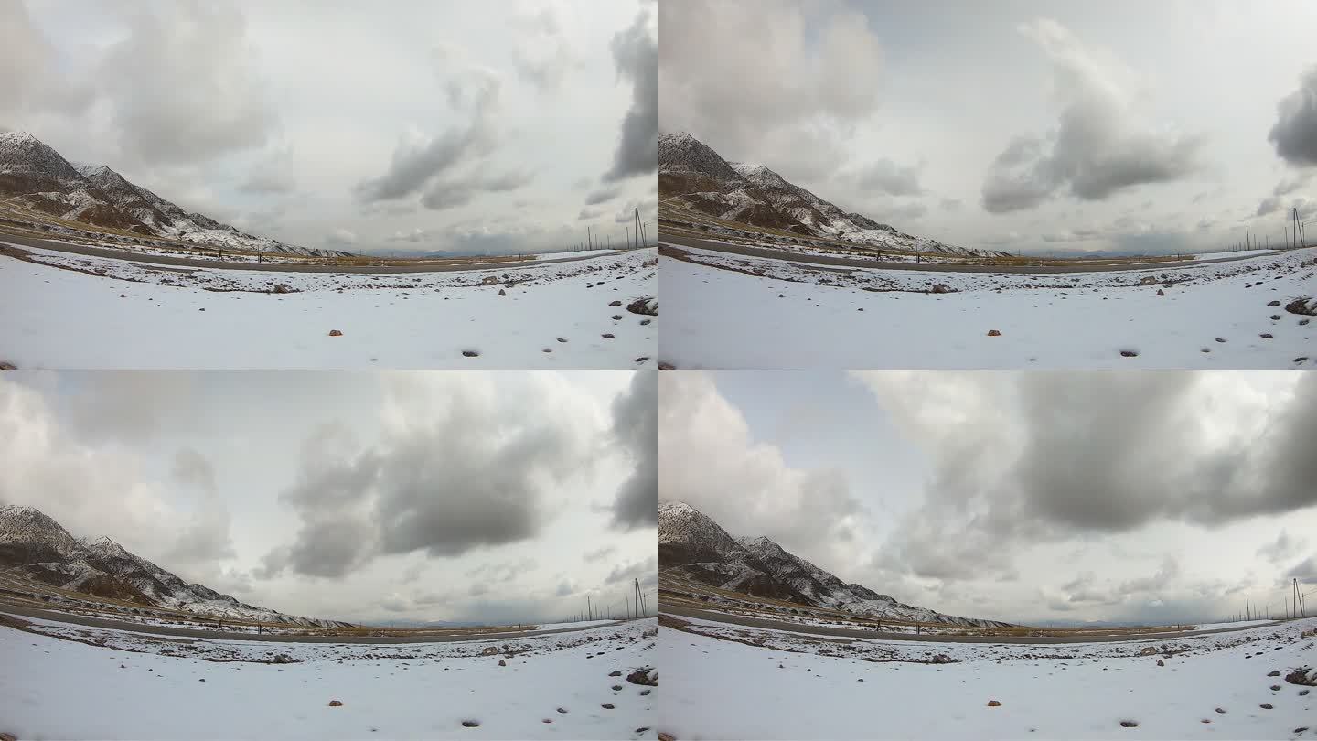 青藏高原戈壁滩雪山雪景延时2