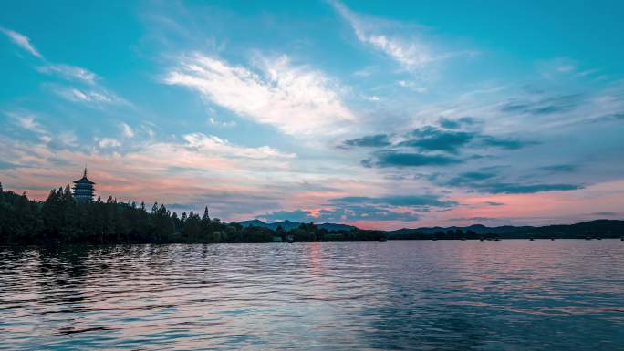 杭州4k西湖日落风景