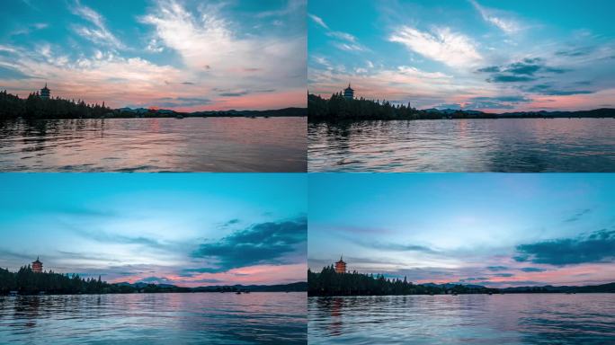 杭州4k西湖日落风景