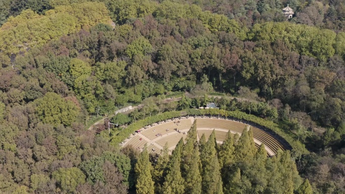 航拍南京钟山风景区音乐台